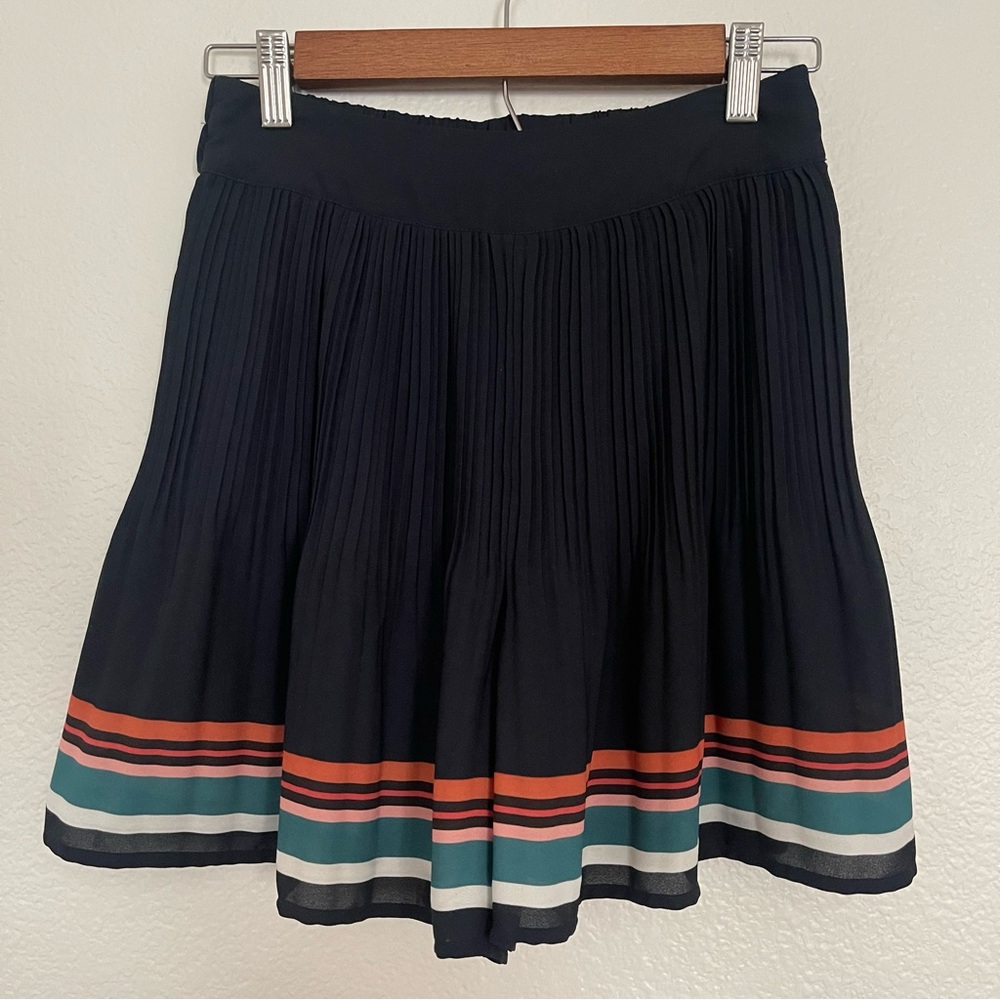 MAJE Plissé Women’s Black Rainbow Striped Crepe de Chine Shorts Size S/36